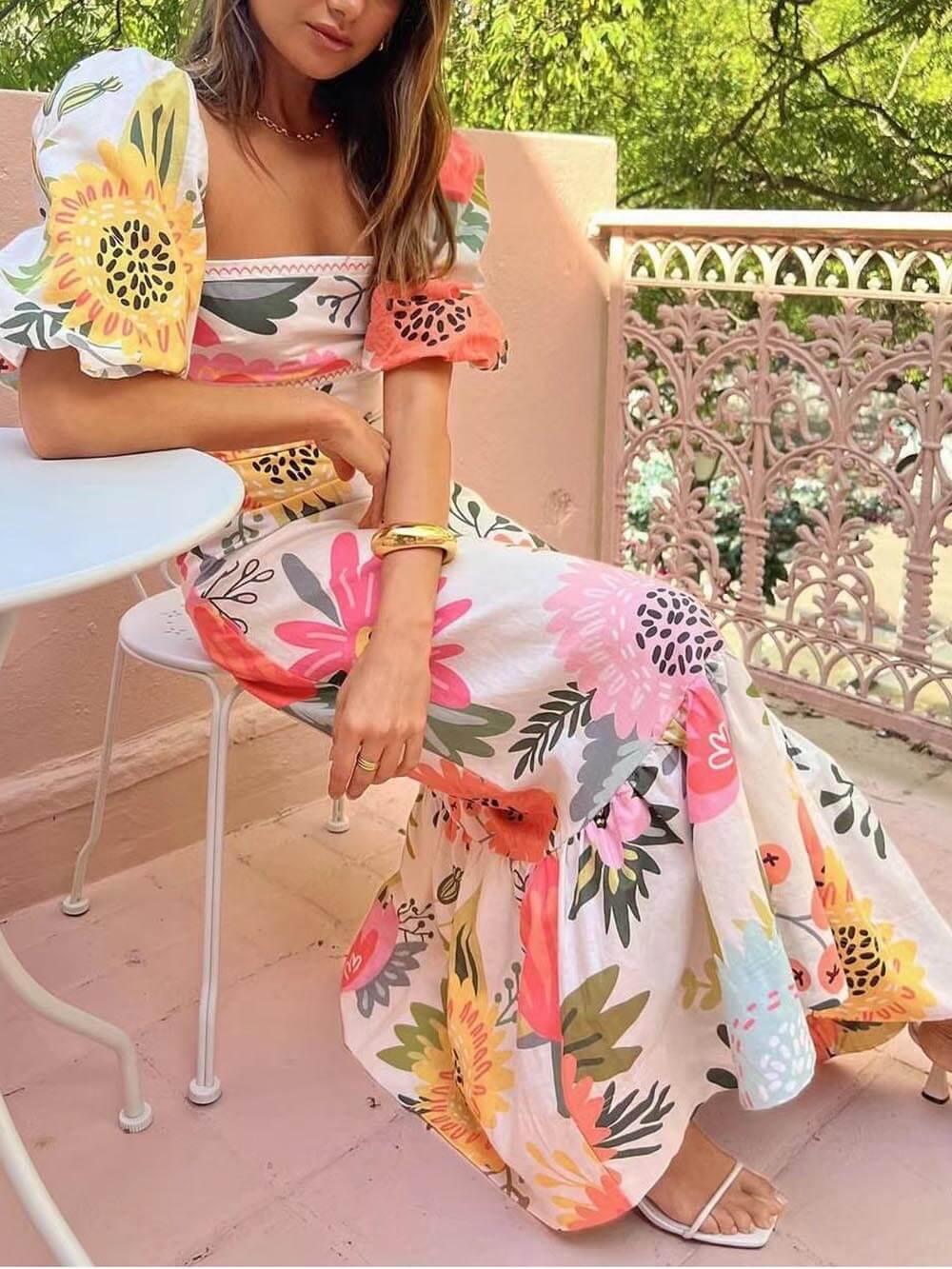 Felicitas | Floral print square neck maxi dress for vacation