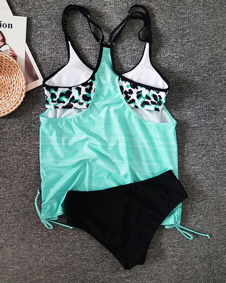 Ella | Solid color leopard print tankini
