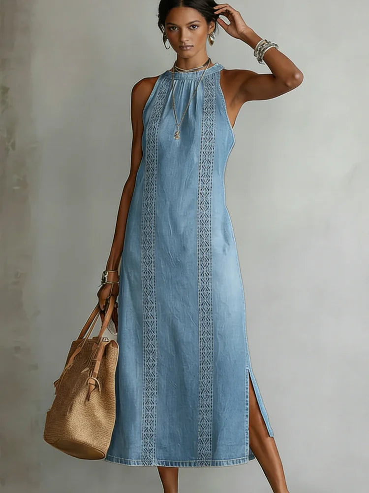 Zoe - Retro Lace Denim Dress