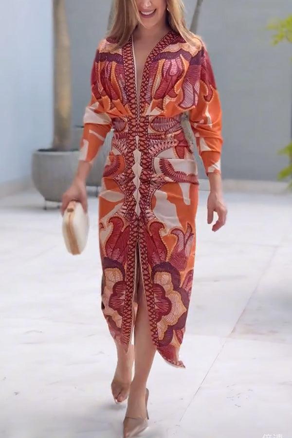 Monica | Midi dress with dolman with print unique summer sun