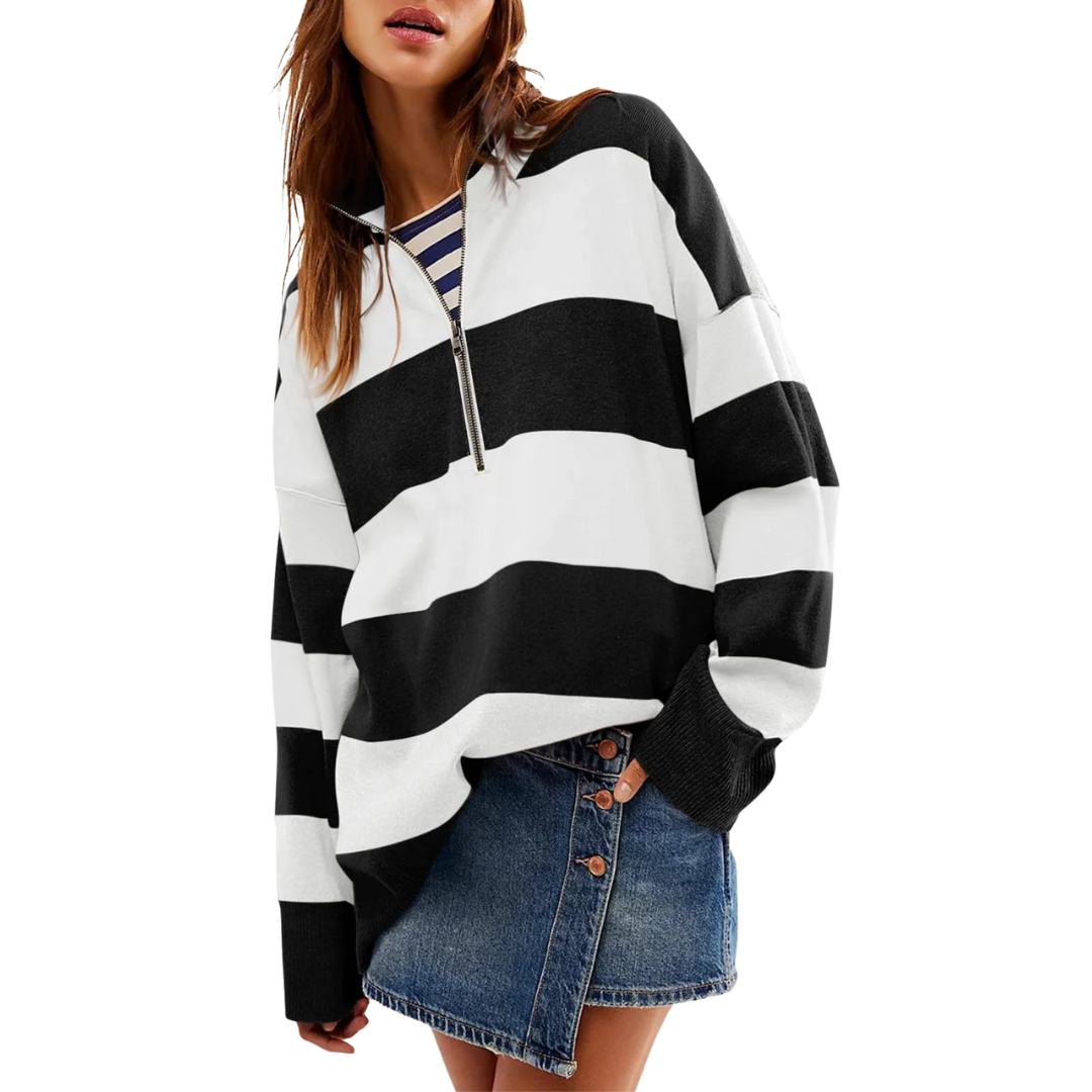 Danielle | Comfy Long Sleeve Pullover Sweater With Half Zipper