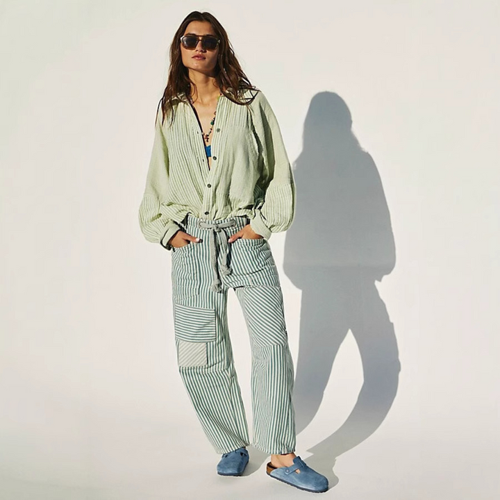 Layla | Chic Stripe Drawstring Wide-Leg Pants