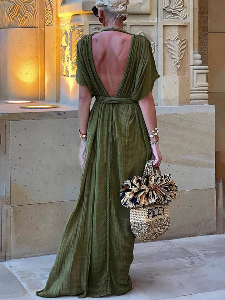 Elke | Maxi dress with slit and kimono and cable details