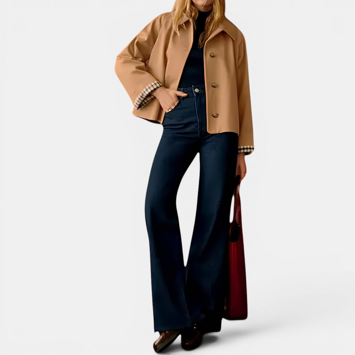 Hayley | Plaid-Lined Cropped Trench Coat