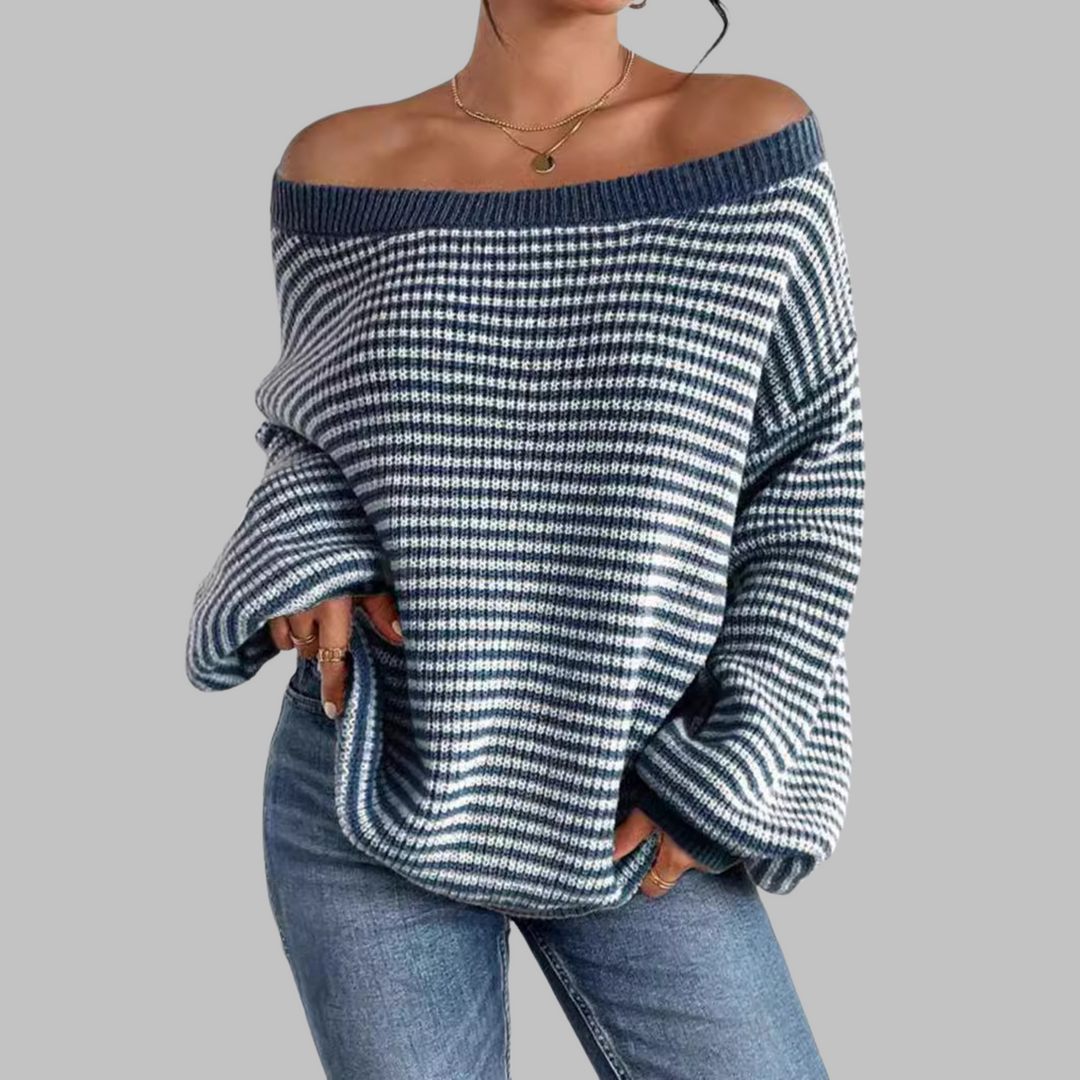 Rebecca | Casual Striped Drop Shoulder Long Sleeve Sweater