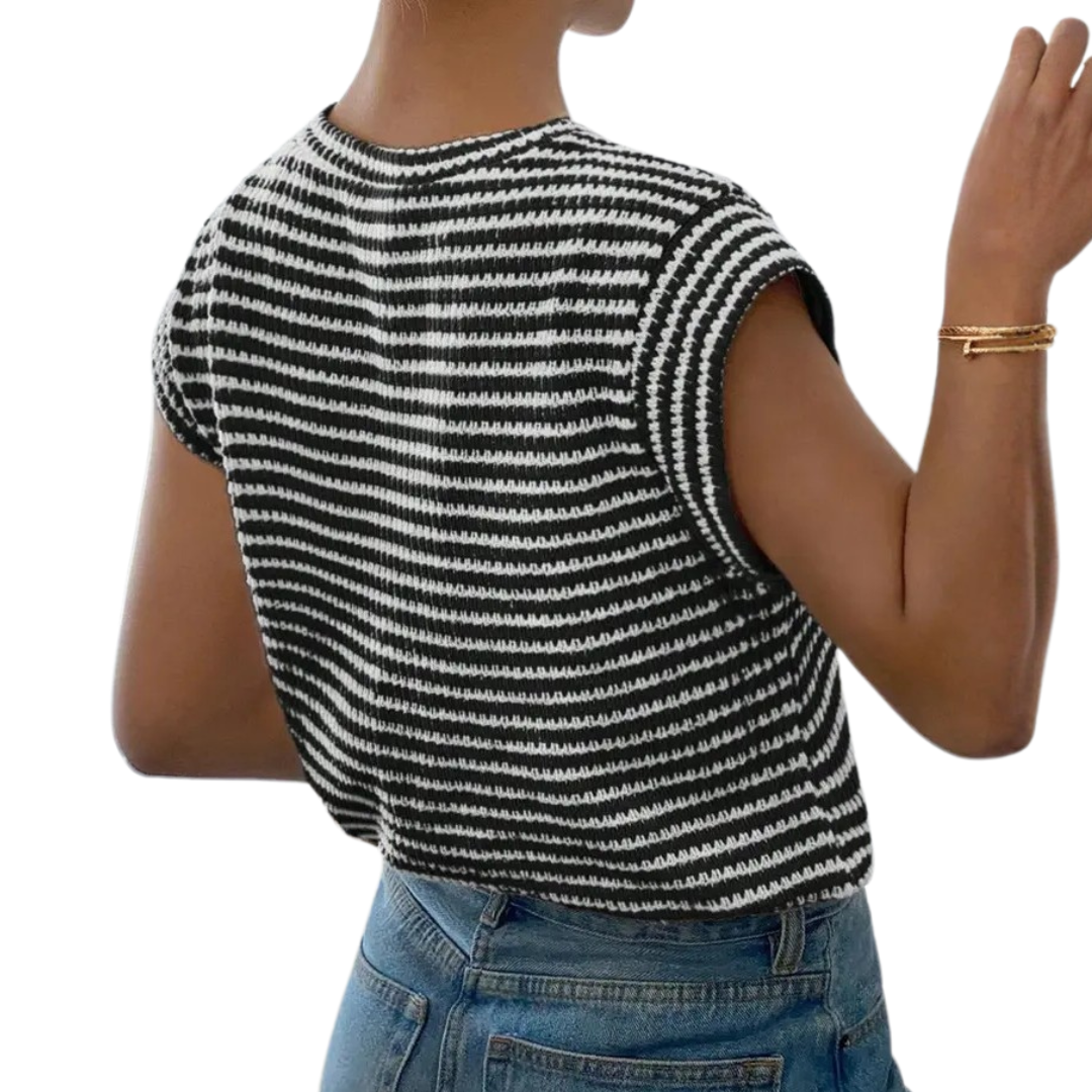 Wendy | Striped Print Casual Crew Neck Tee
