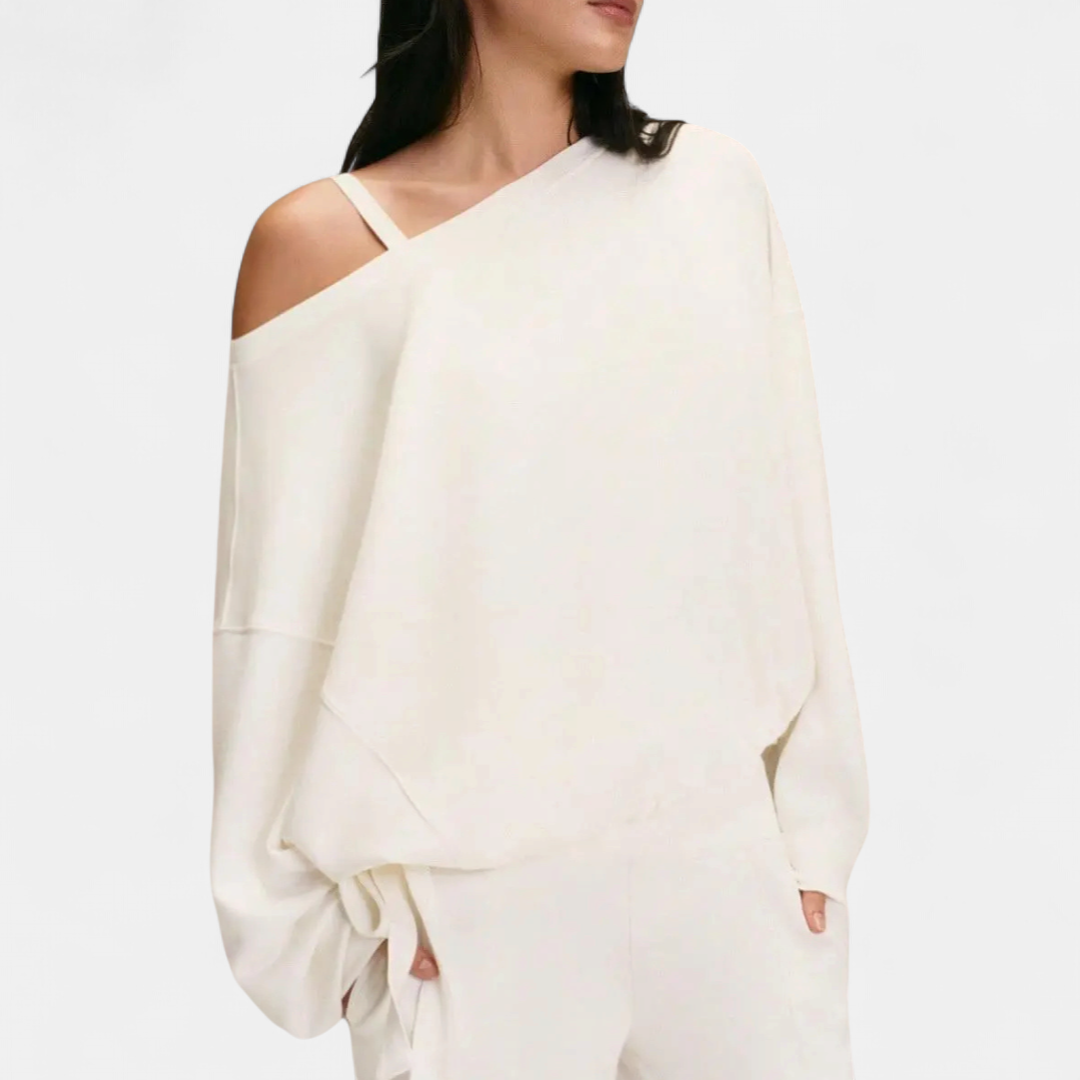 Sophie | Soft Drawstring One-Shoulder Pullover Sweatshirt