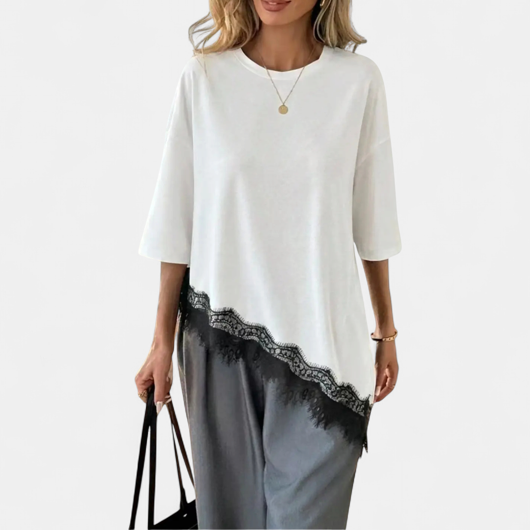 Leah | Relaxed Lace Hem Casual Top