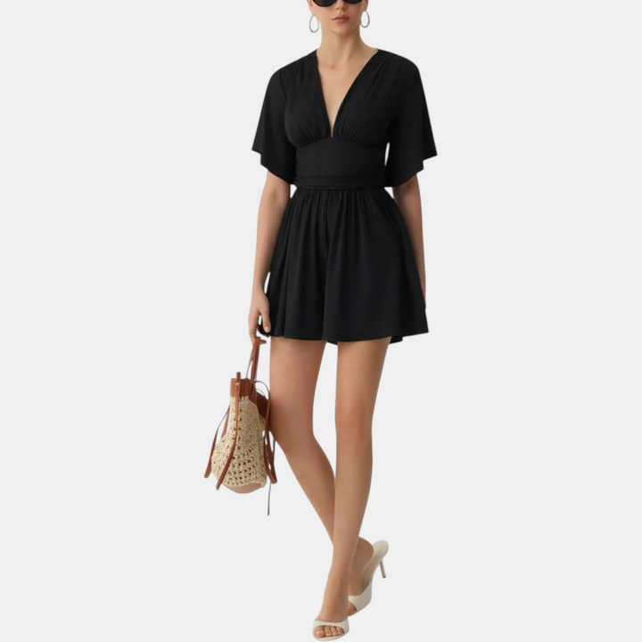 Women's Ruched High Waist Wide Leg V | Neck Summer Romper