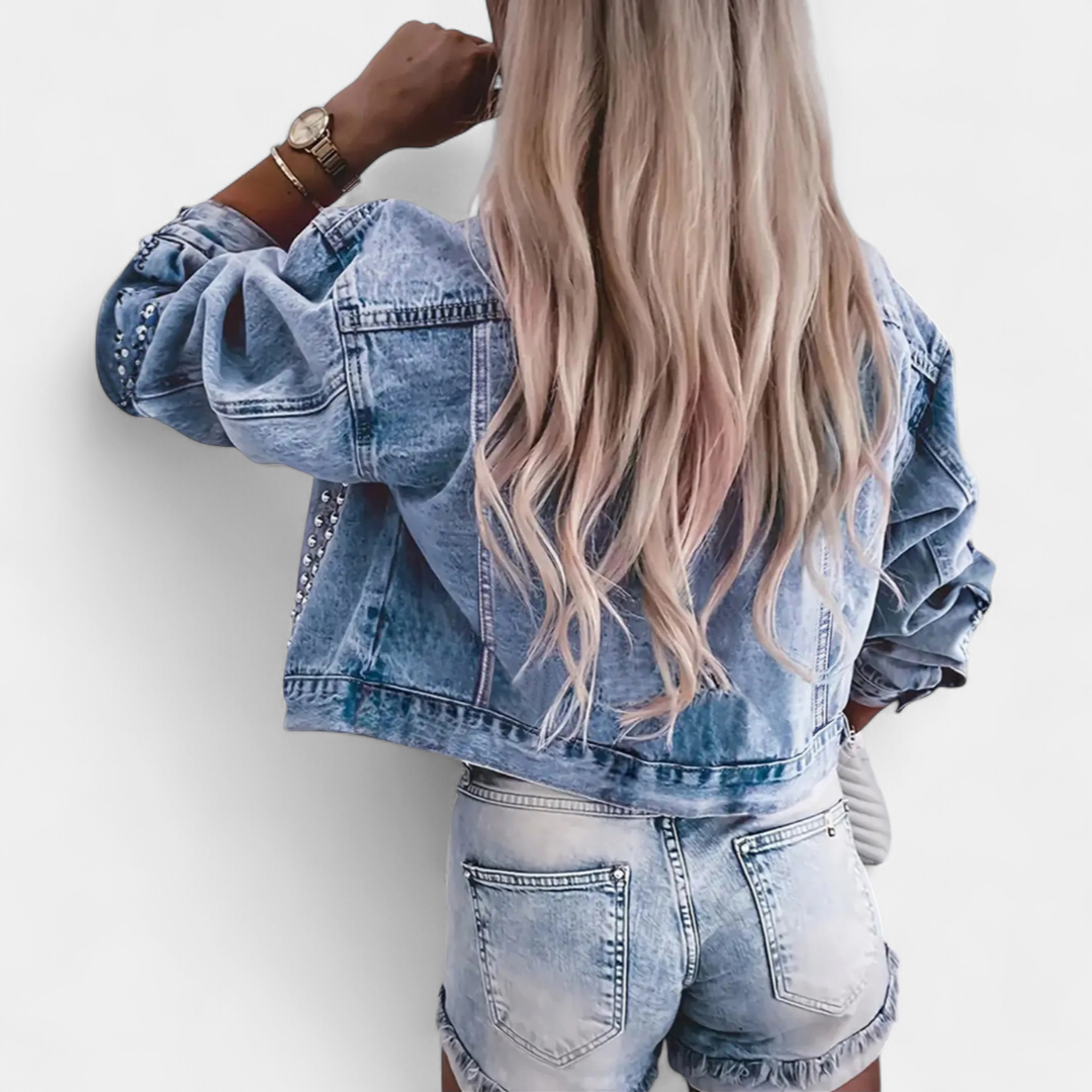 Naomi | Studded Lapel Rivet Denim Jacket