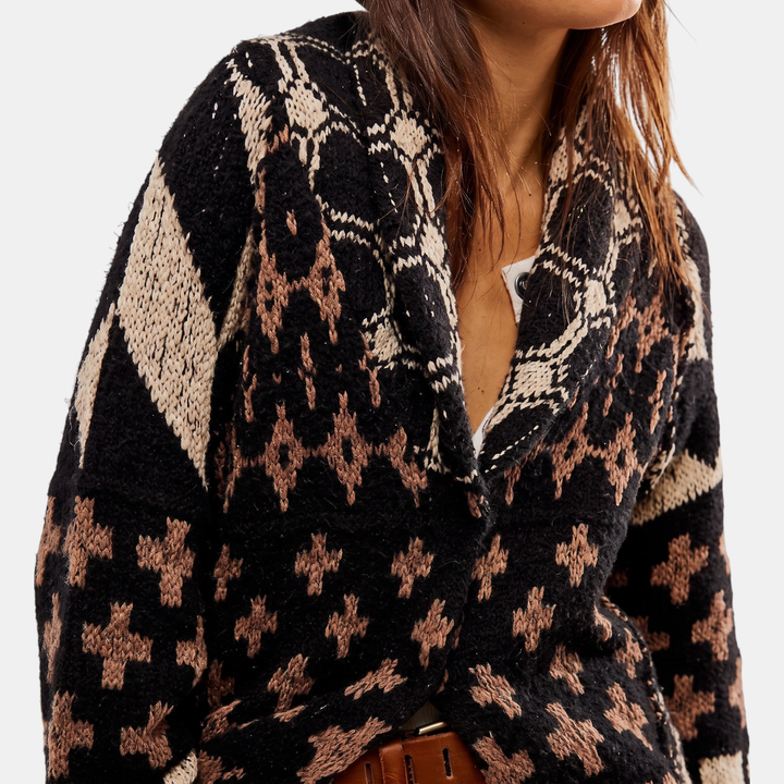 Women's Y2K Abstract Print Button Down Oversized Knit Cardigan