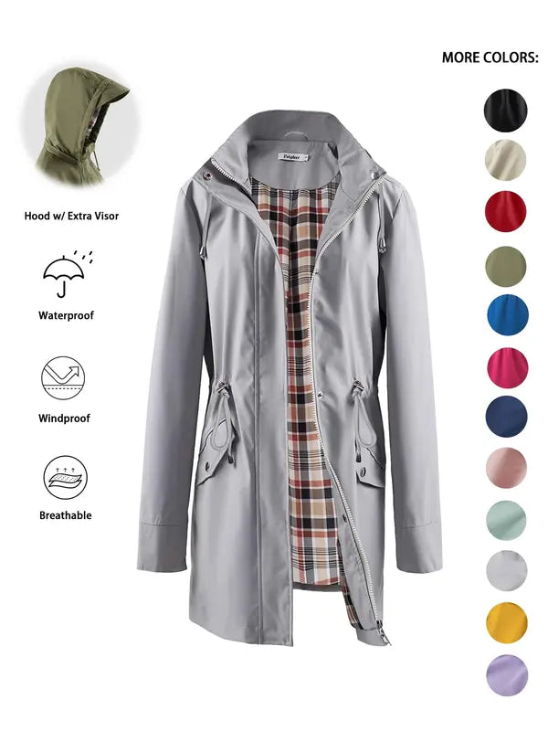 Annabelle | Casual Drawstring Zip Up Hooded Trench Coat