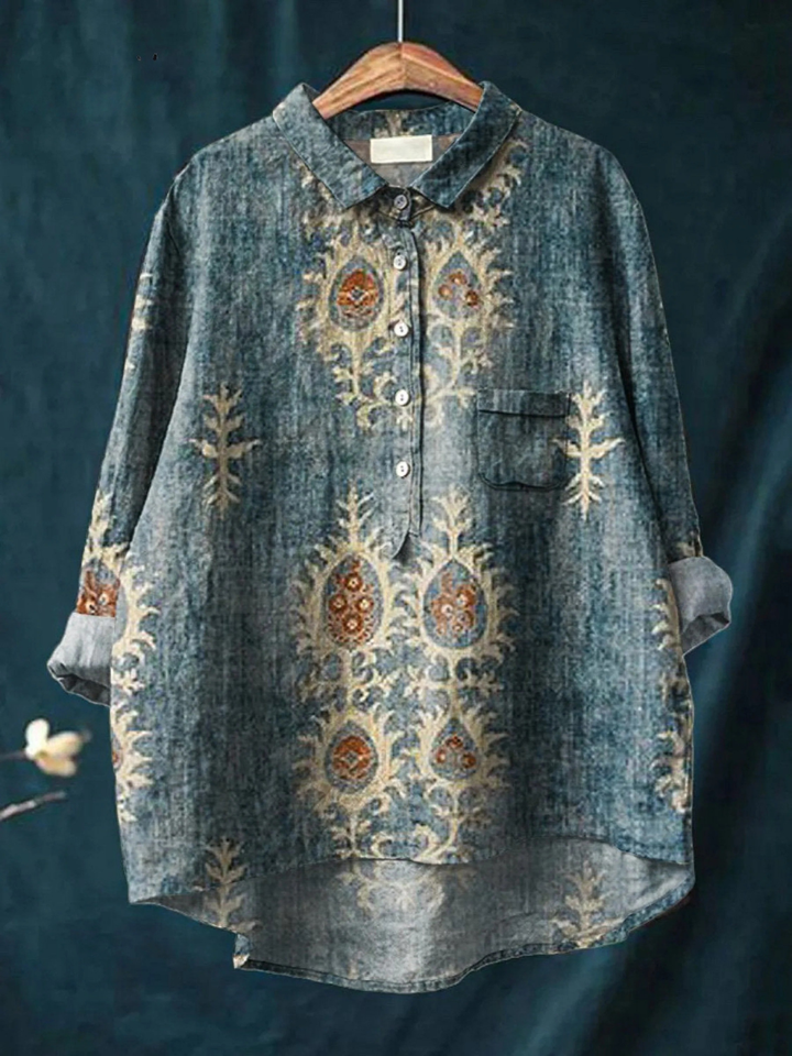 Rose | Casual women's blouse with ethnic vintage floral print