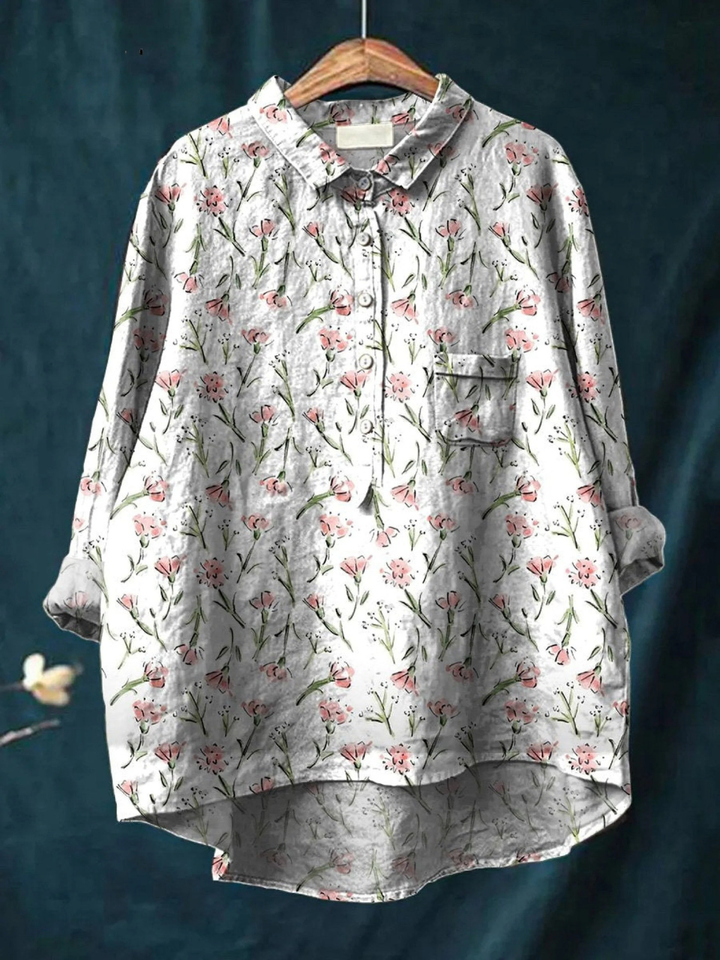 Zoe | Casual women's blouse with a pink spring floral motif