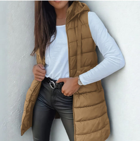 Evie | Casual Sleeveless Hood Long Puffer Vest