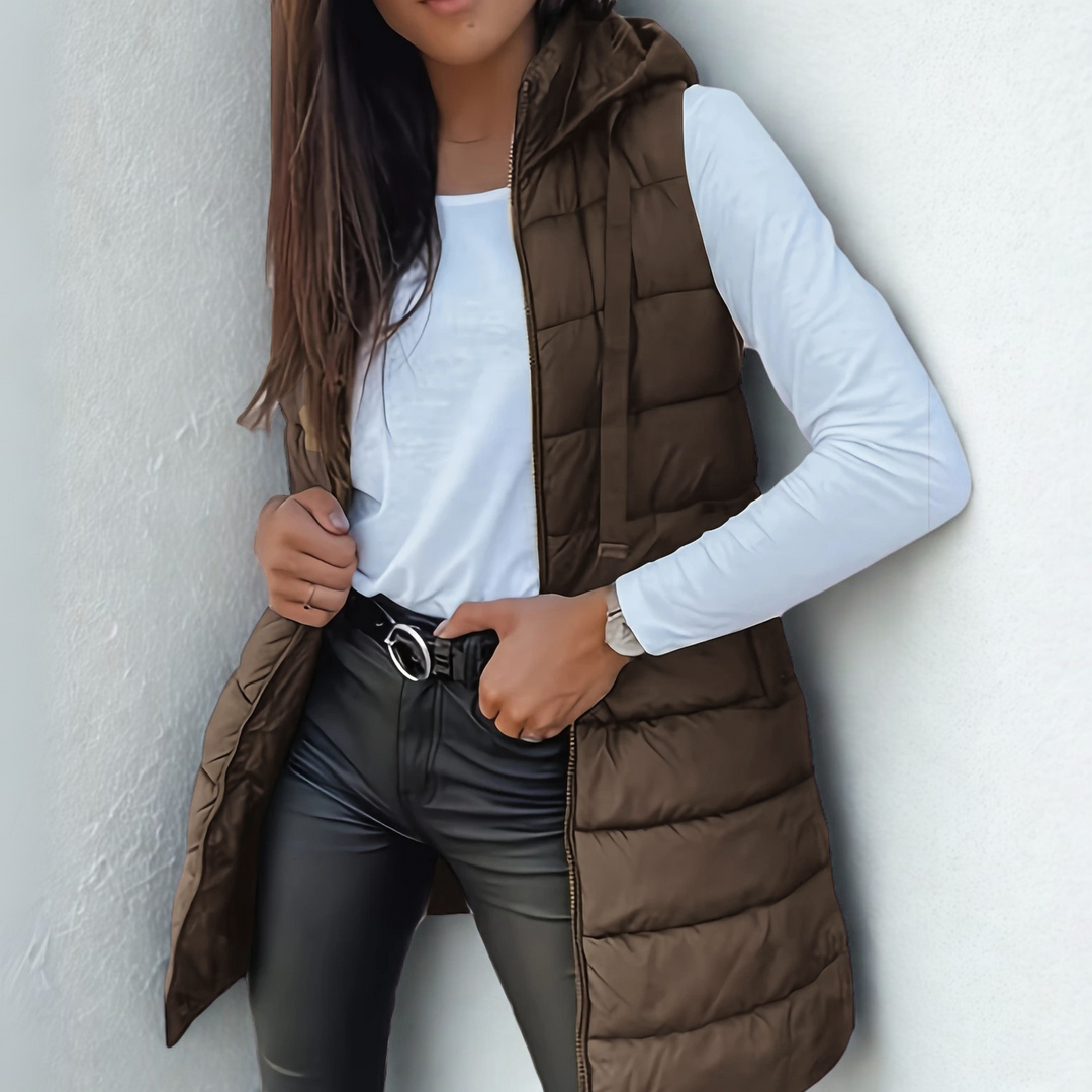 Evie | Casual Sleeveless Hood Long Puffer Vest