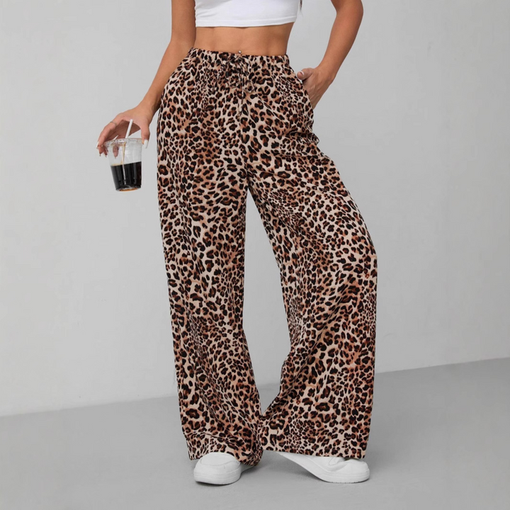 Kylie | Vintage Leopard Tie Front Wide Leg Pants