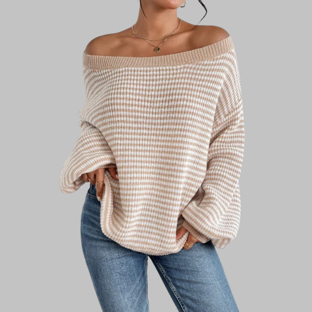 Rebecca | Casual Striped Drop Shoulder Long Sleeve Sweater