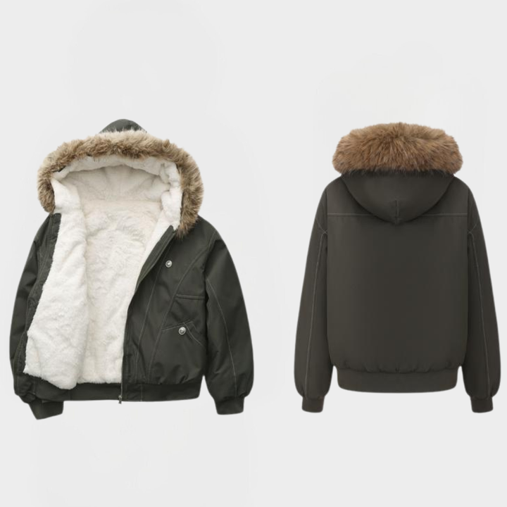 Jasmine | Elegant Warm Bomber Jacket with Faux Fur Collar and Hood