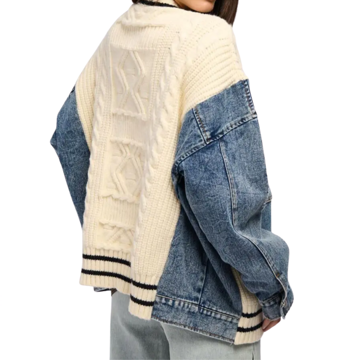 Bianca | Relaxed Denim Patchwork Knit Cardigan