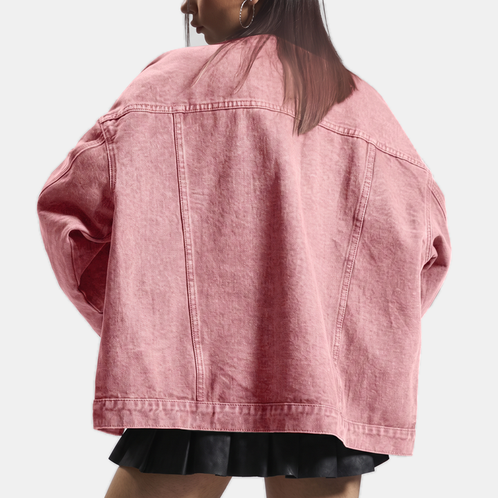 Women's Button Front Drop Shoulder Long Sleeve Denim Jacket