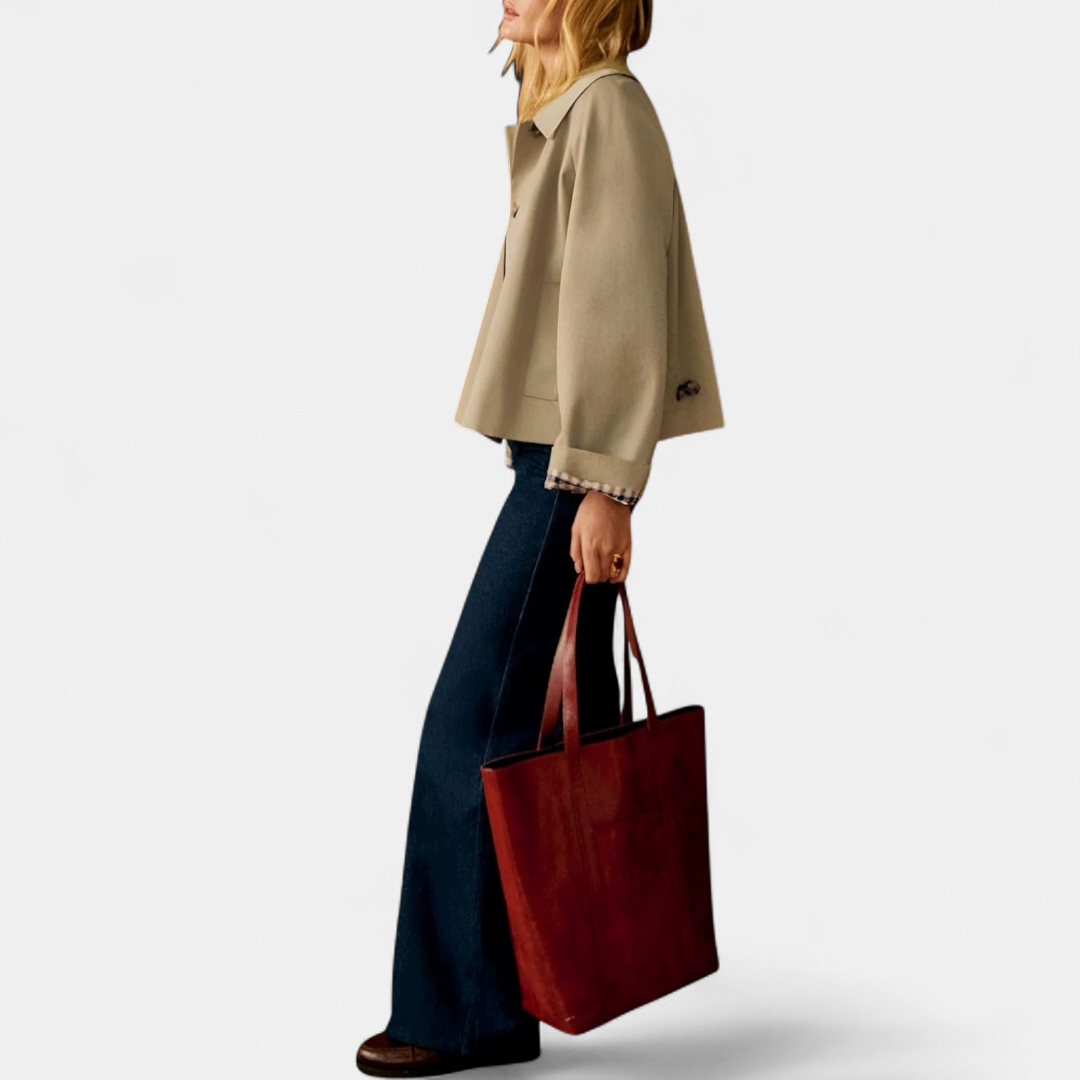 Millie | Classic Plaid-Lined Cropped Trench Coat
