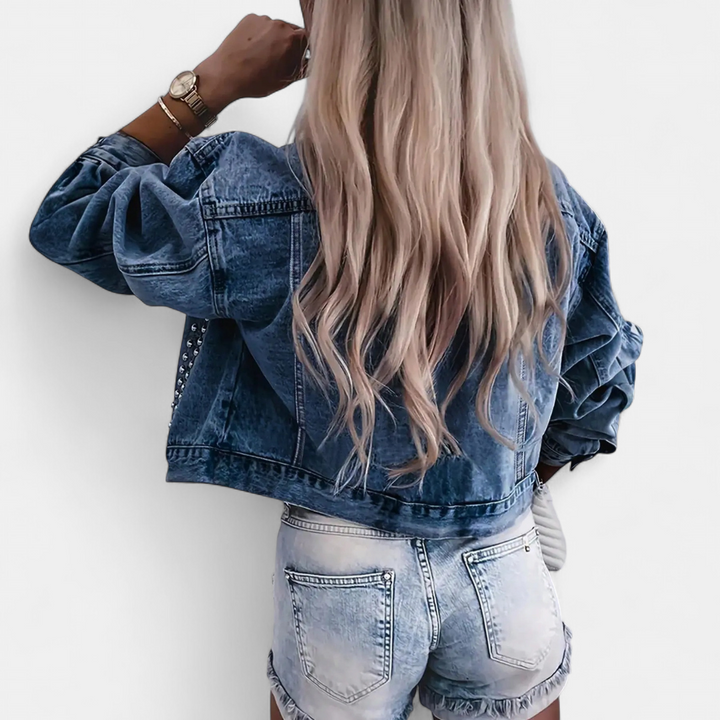 Naomi | Studded Lapel Rivet Denim Jacket
