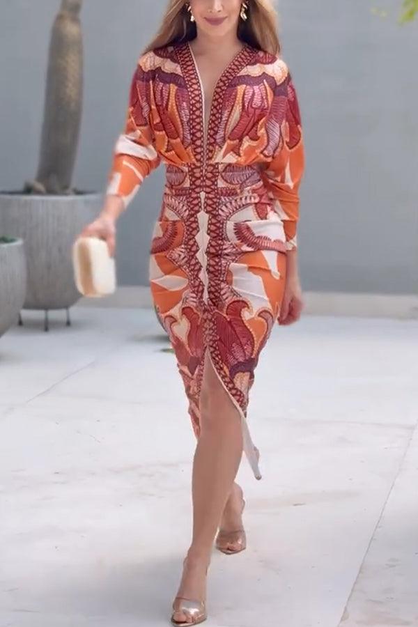 Monica | Midi dress with dolman with print unique summer sun