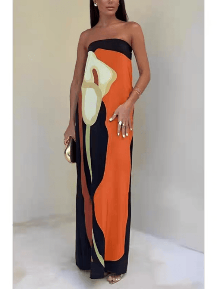 Ursula | Maxi evening dress with sleeveless print from style costiero