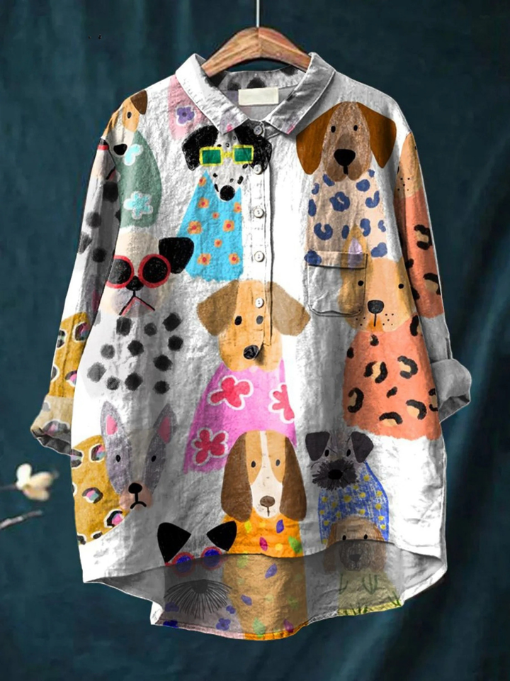 Georgia | Casual blouse with colorful cartoon dog