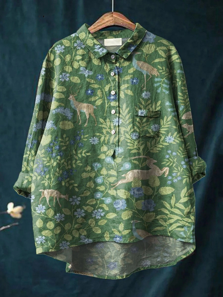 Lotte | Casual t-shirt with a vintage floral and animal print