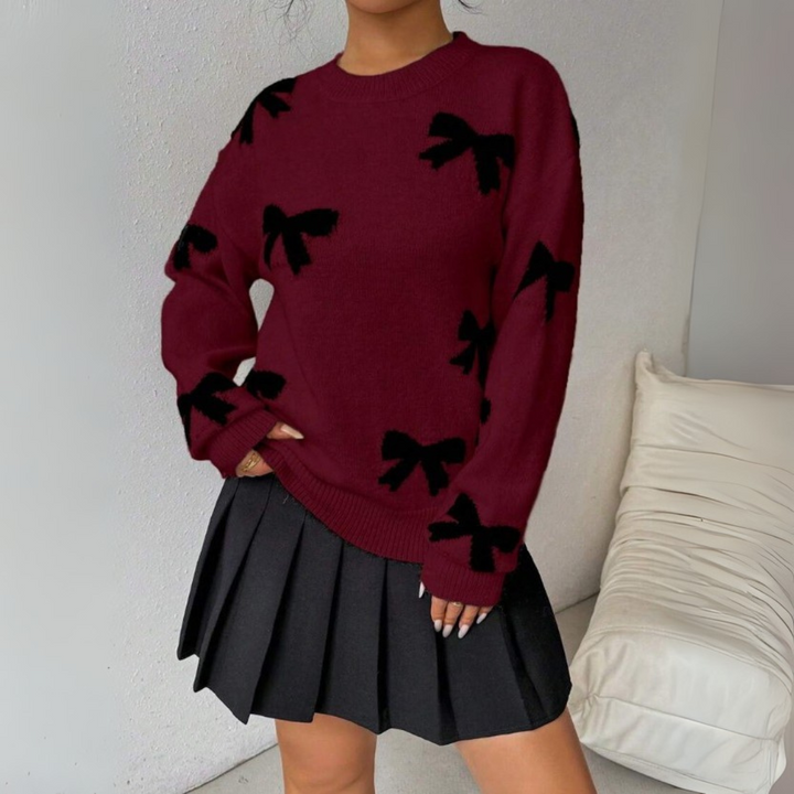 Felicity | Comfy Bow Print Pullover Sweater