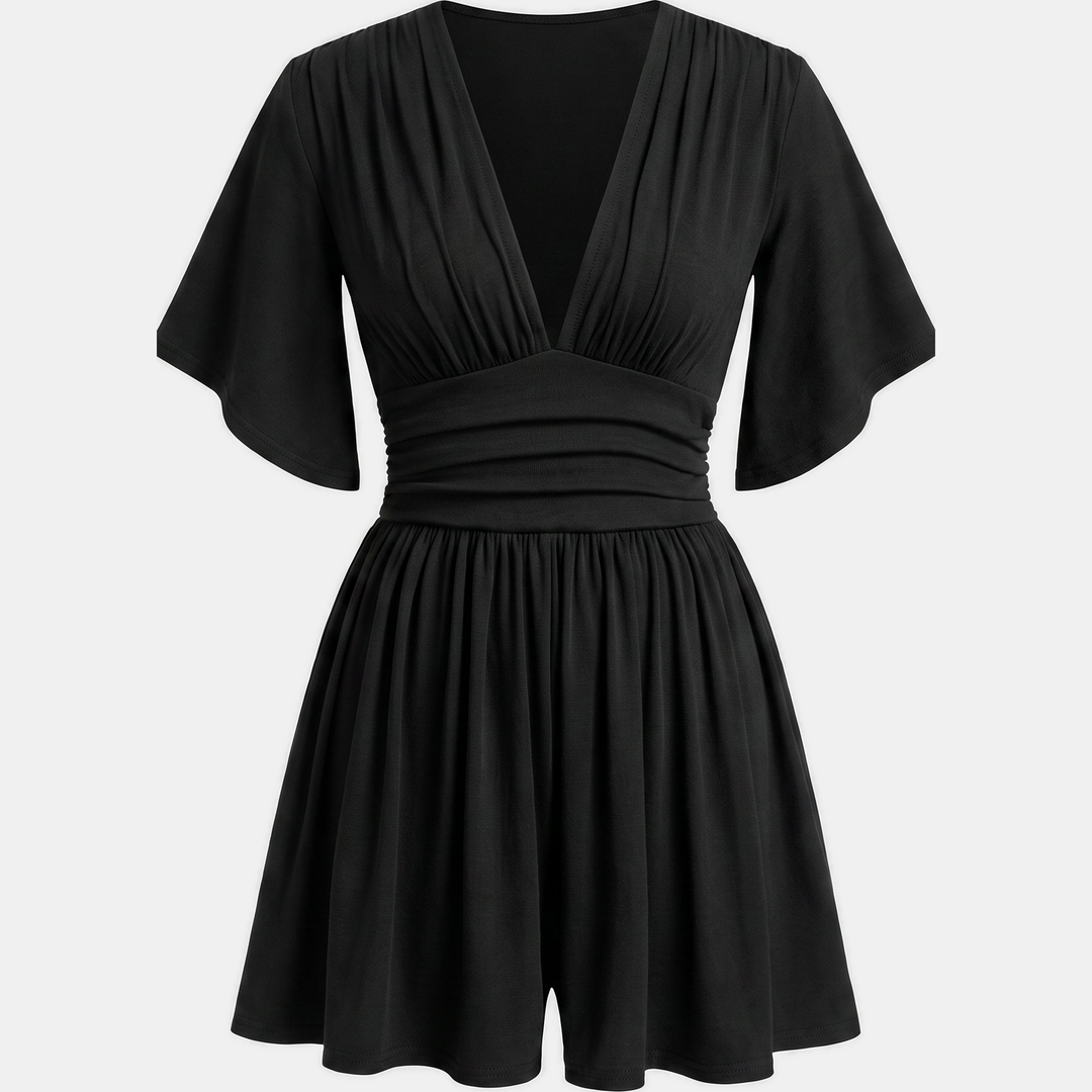 Women's Ruched High Waist Wide Leg V | Neck Summer Romper
