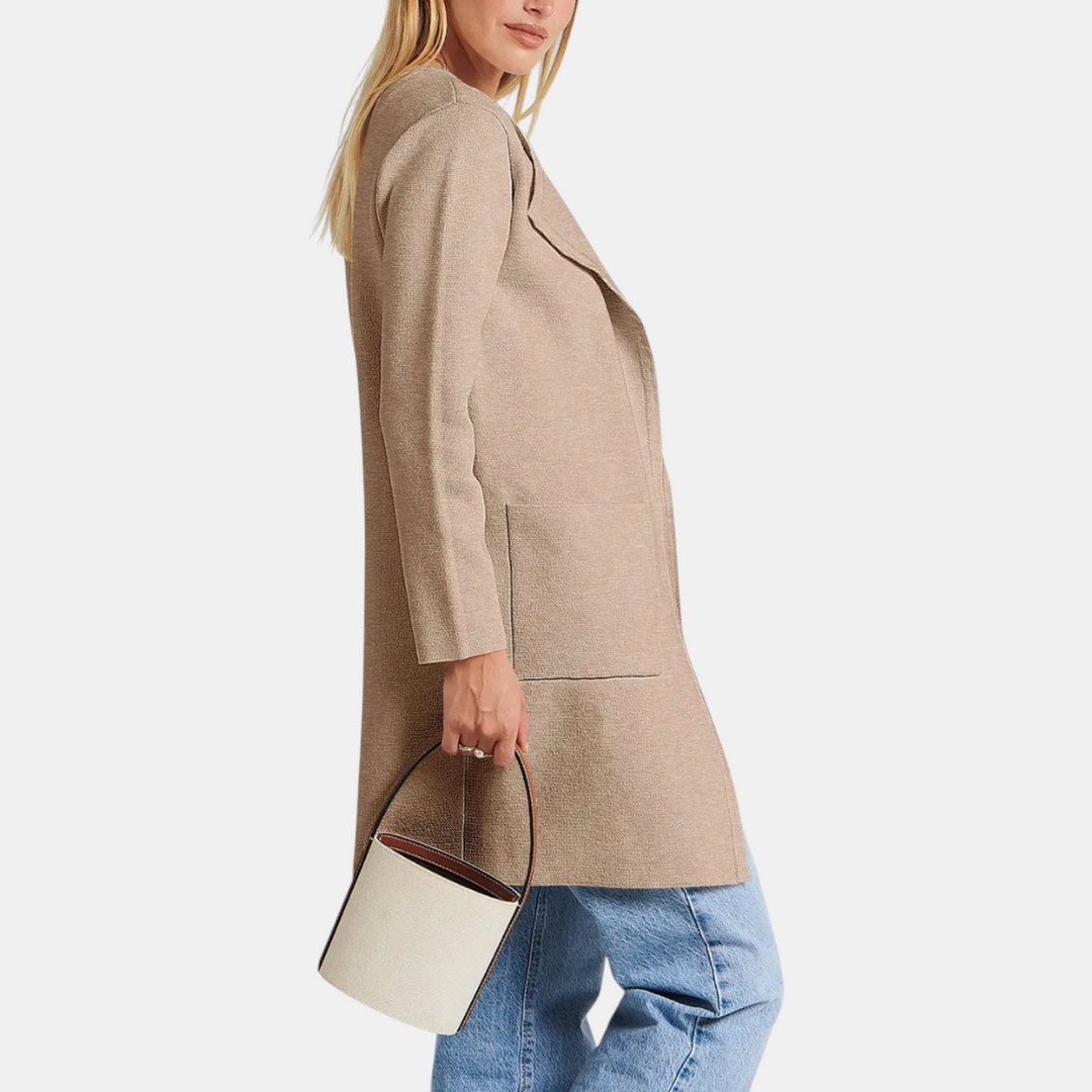 Women's Suit Collar Open Front Longline Knit Cardigan