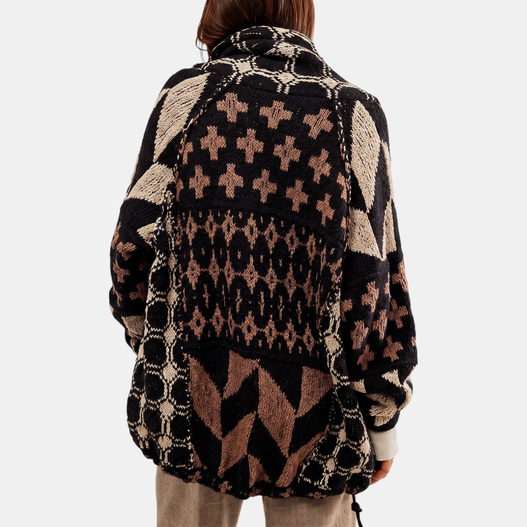 Women's Y2K Abstract Print Button Down Oversized Knit Cardigan