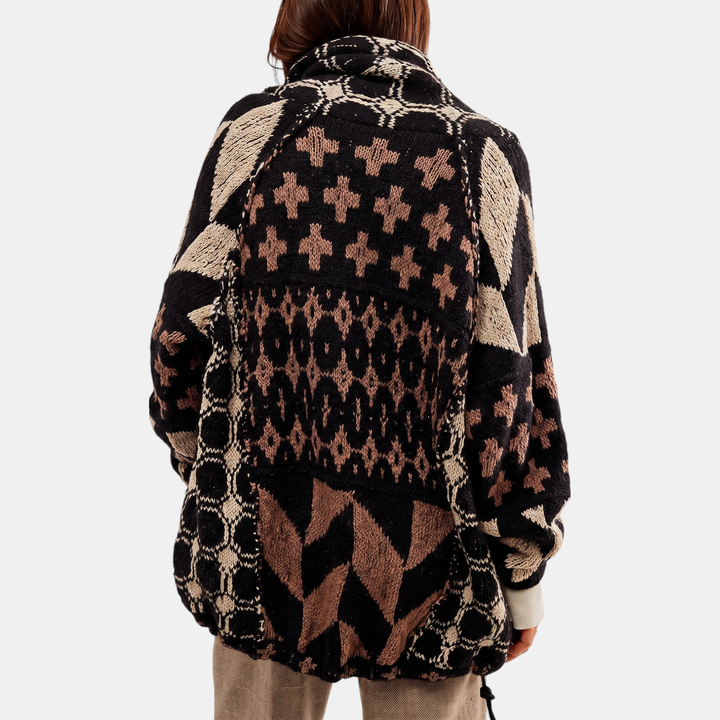 Women's Y2K Abstract Print Button Down Oversized Knit Cardigan