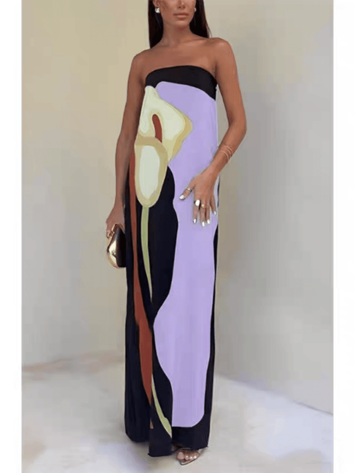 Ursula | Maxi evening dress with sleeveless print from style costiero