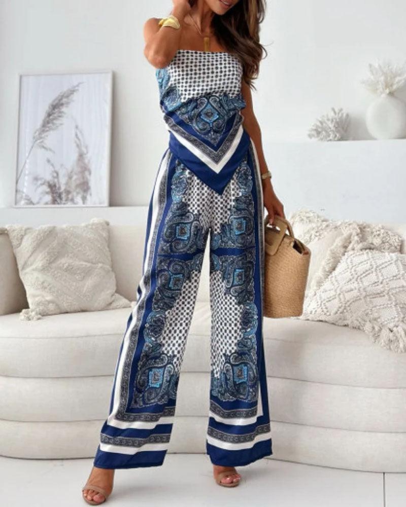 Lilly | Elegant two-piece set with top with laces and pants ready for vacation