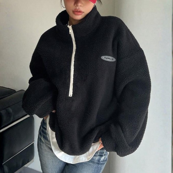 Phoebe | Comfy Fuzzy Half Zip Long Sleeve Sweatshirt
