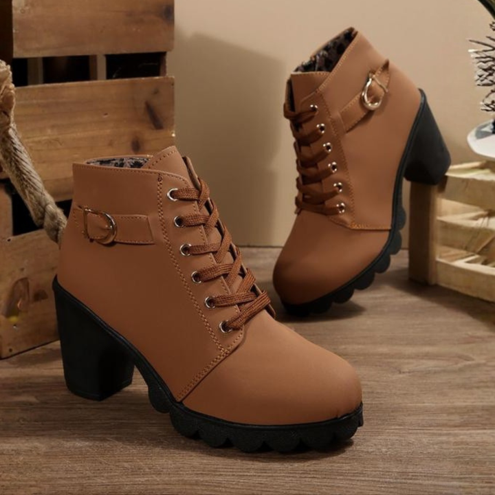 Charlotte | Chic Lace-Up Metal Buckle Chunky Ankle Boots