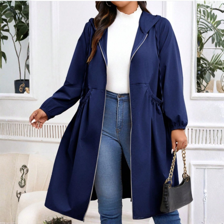 Kara | Casual Plus Size Drawstring Zip-Up Long Sleeve Hooded Coat