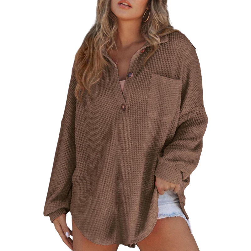 Madison | Casual Lightweight Button V Neck Tunic Blouse