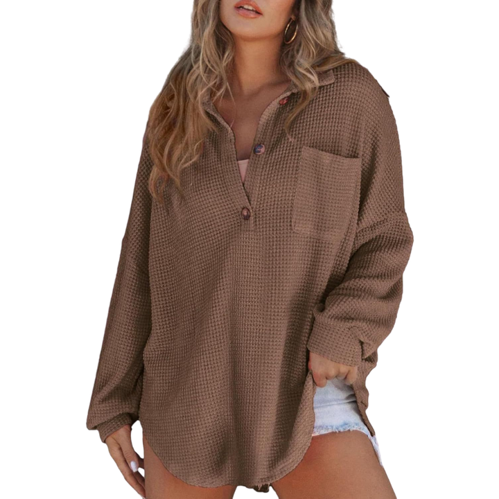Madison | Casual Lightweight Button V Neck Tunic Blouse
