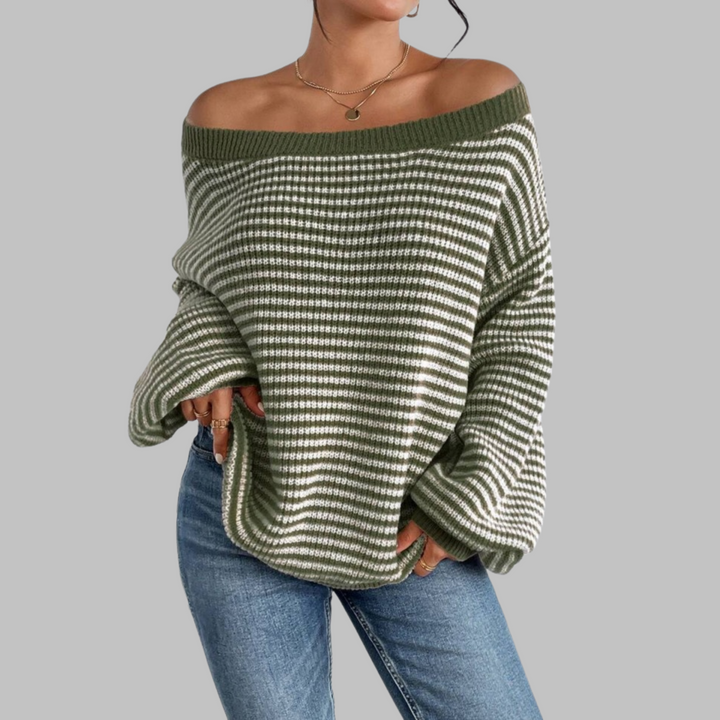 Paige | Casual Striped Drop Shoulder Long Sleeve Sweater