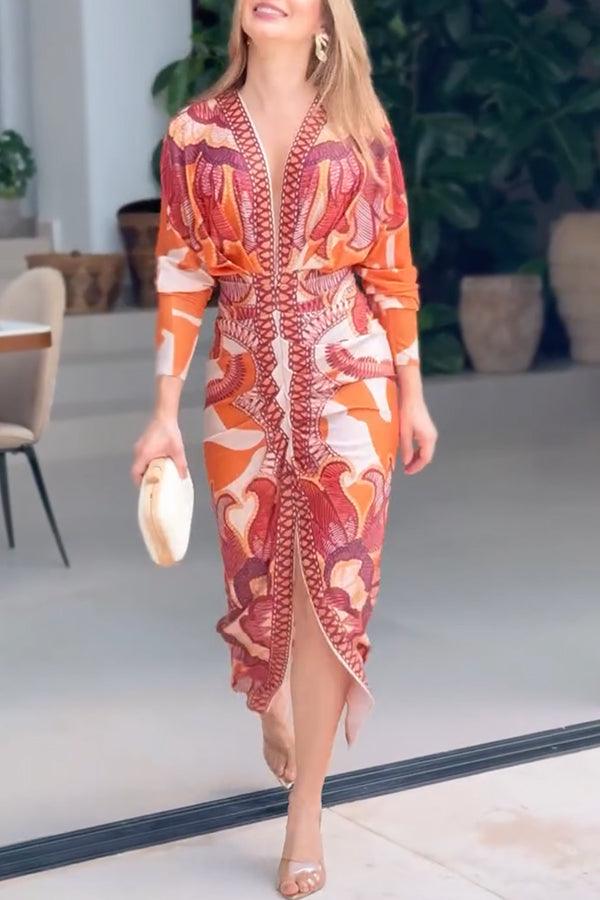 Monica | Midi dress with dolman with print unique summer sun
