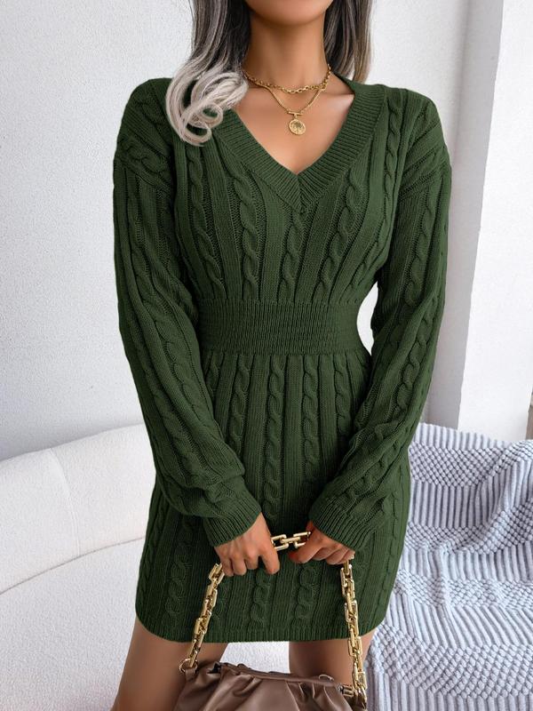 Whitney | Cosy Long Sleeve V-Neck Cable Knit Sweater Dress