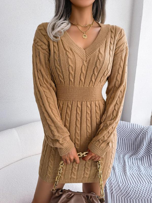 Whitney | Cosy Long Sleeve V-Neck Cable Knit Sweater Dress