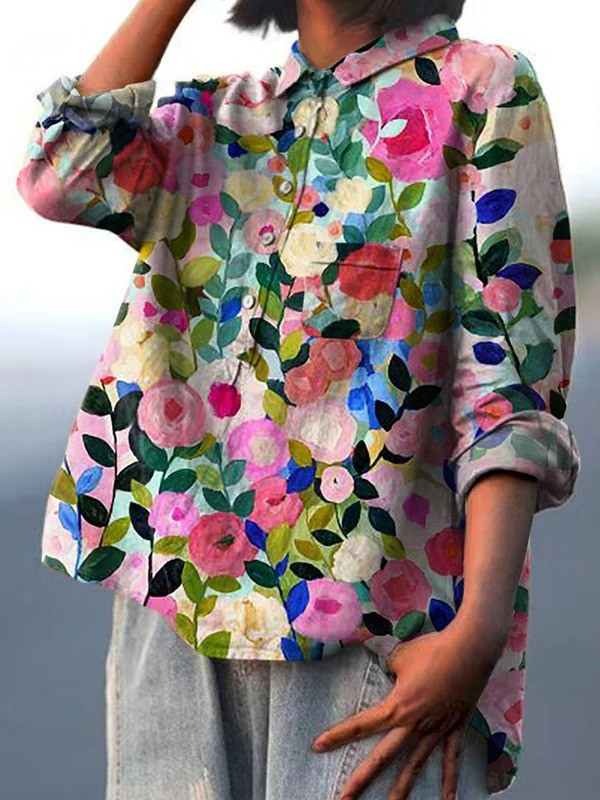 Rose | Casual women's blouse with a colorful spring floral print