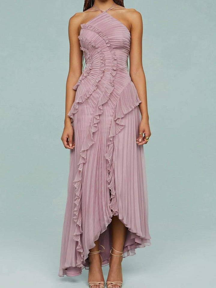 Juna | Long dress with pleated straps and slit