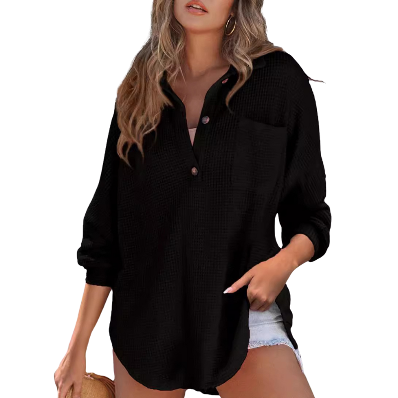 Madison | Casual Lightweight Button V Neck Tunic Blouse